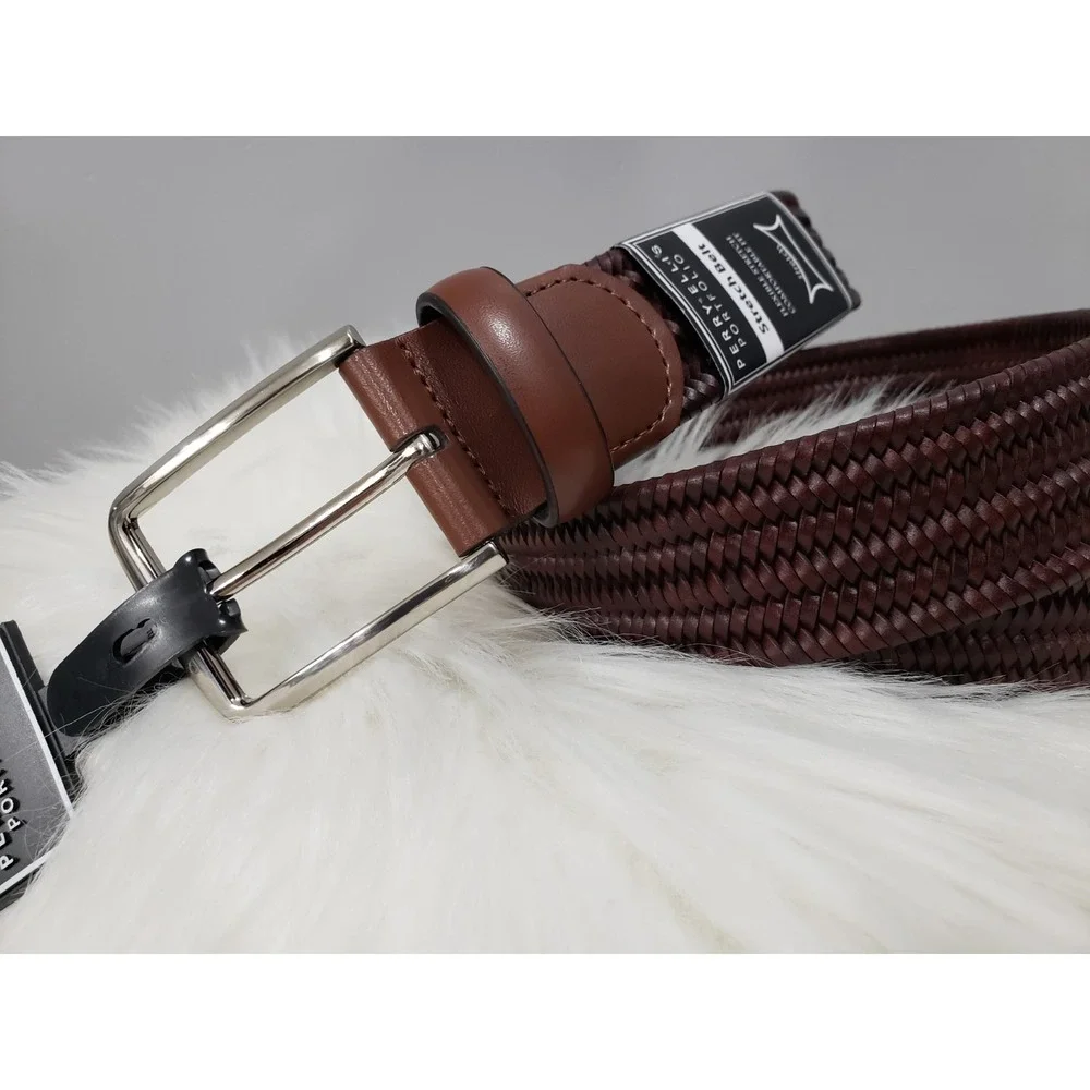 NEW Perry Ellis Portfolio Men's Stretch Braided Belt Brown Size MEDIUM prep golf